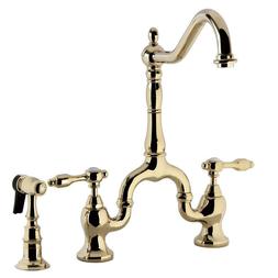 8" Bridge Kitchen Faucet w Side Sprayer Spout Reach, Polishe