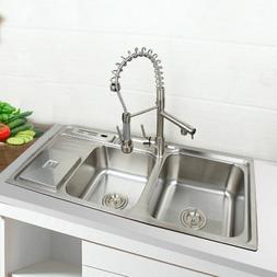 Kitchen Brushed Nickel Mixer Faucet & 2 Sink & Soap Dispense
