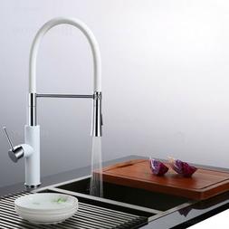 Modern White&Chrome Kitchen Faucet&Pull-Down Sprayer Single 